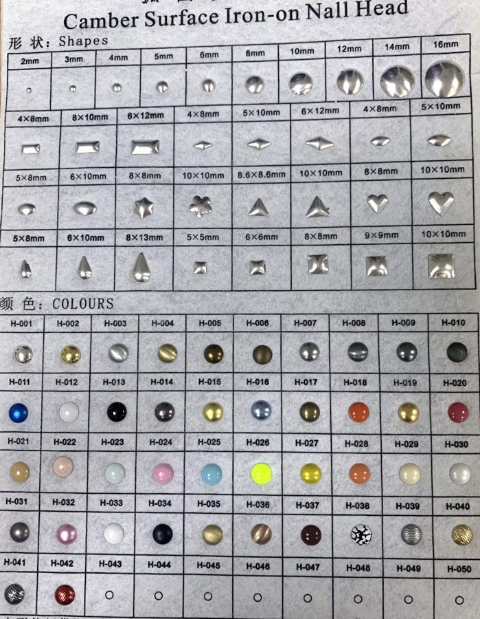 Hotfix nailhead studs colour card
