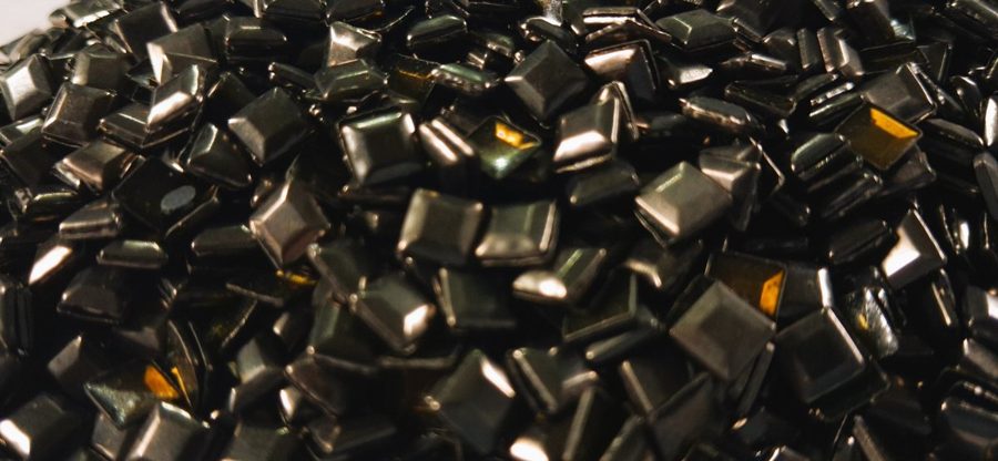 Hotfix copper convex studs - flat top square - Hematite 5 mm