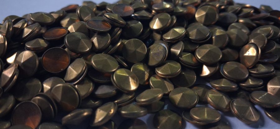 Hotfix copper convex studs - pyramid top hexagon - Gold 8 mm