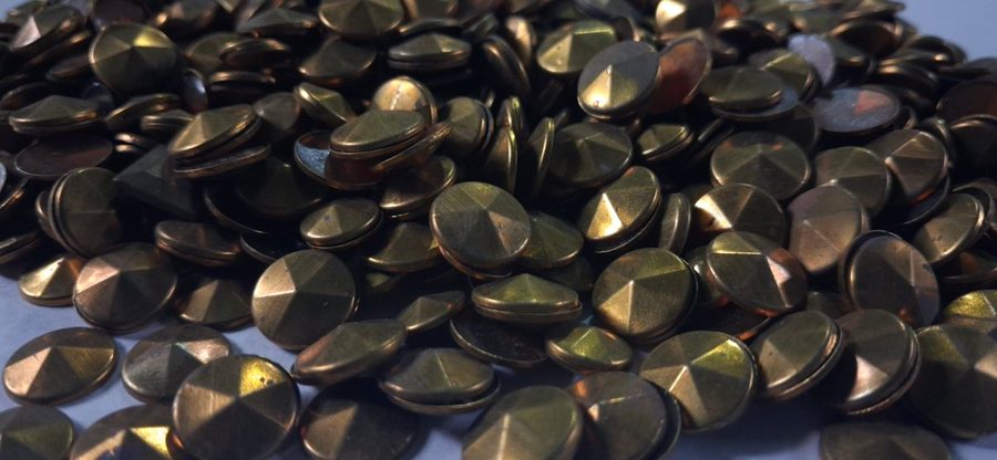 Hotfix copper convex studs - pyramid top hexagon - Gold 10 mm
