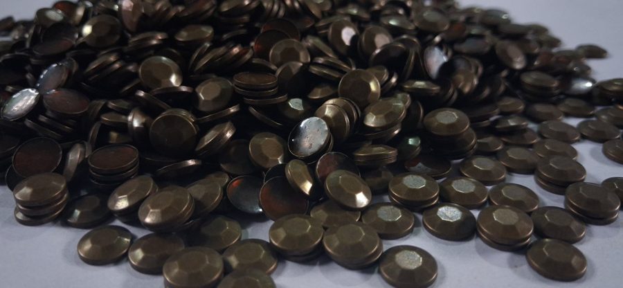 Hotfix copper convex studs - hexagon - Antique Gold 8 mm