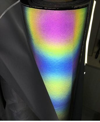 Rainbow reflective film on garment